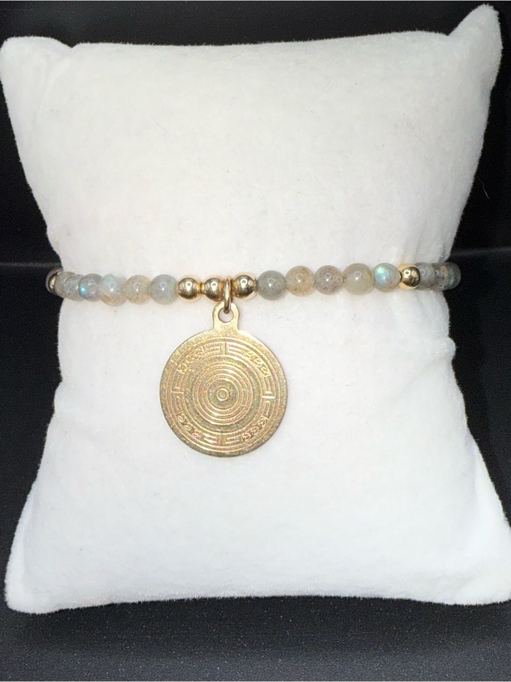 Gold Disc Charm Labradorite Beaded Bracelet